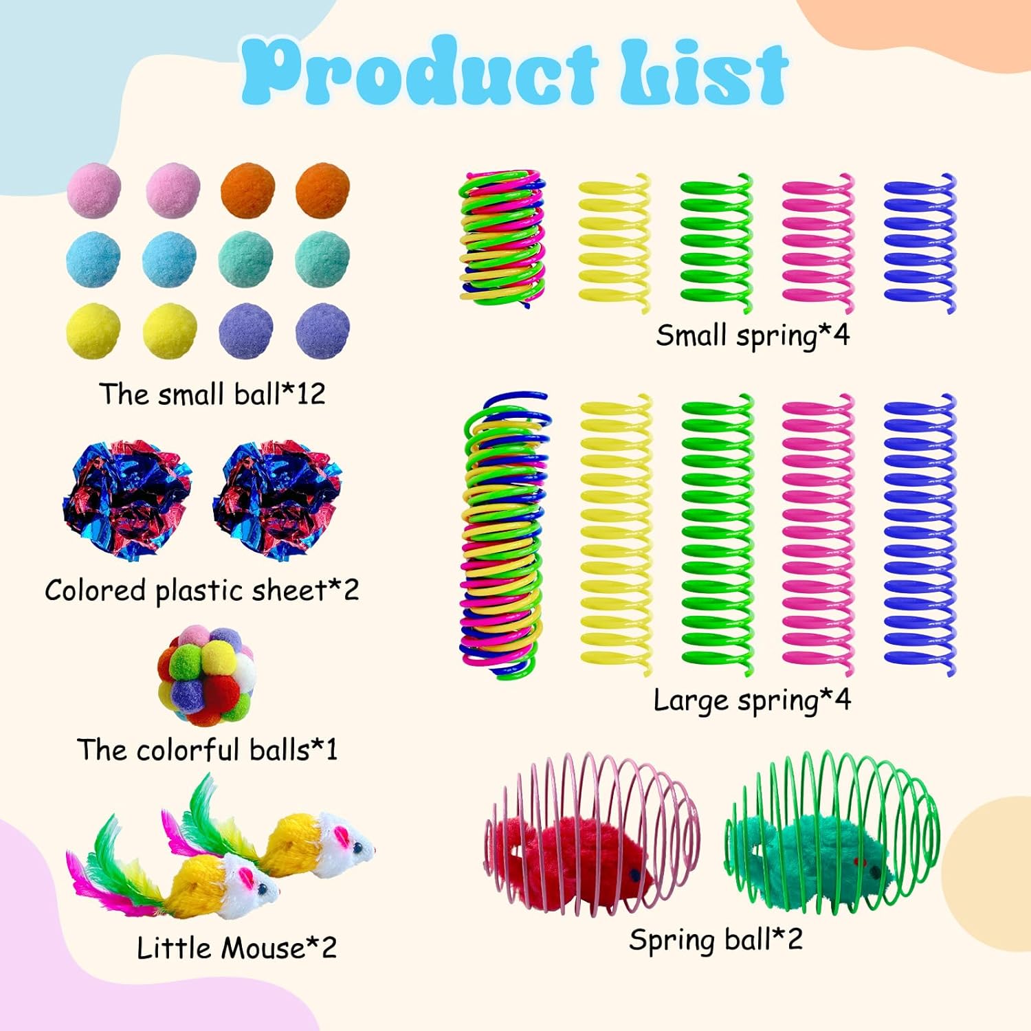 27Pcs Cat Toys Variety Pack for Indoor Cats, Interactive Spring Cage Mice & Small Mice, Plush Balls, Crinkle Balls, Colorful Springs, Cat Chew Chase Play Set for Boredom Relief...