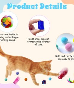 27Pcs Cat Toys Variety Pack for Indoor Cats, Interactive Spring Cage Mice & Small Mice, Plush Balls, Crinkle Balls, Colorful Springs, Cat Chew Chase Play Set for Boredom Relief...