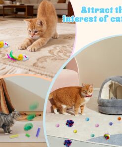 27Pcs Cat Toys Variety Pack for Indoor Cats, Interactive Spring Cage Mice & Small Mice, Plush Balls, Crinkle Balls, Colorful Springs, Cat Chew Chase Play Set for Boredom Relief...