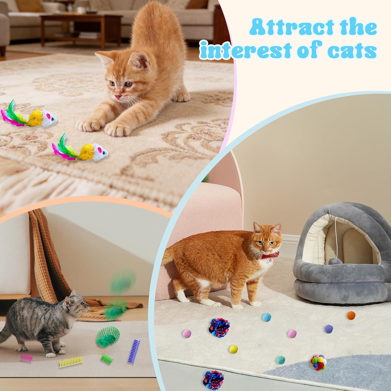 27Pcs Cat Toys Variety Pack for Indoor Cats, Interactive Spring Cage Mice & Small Mice, Plush Balls, Crinkle Balls, Colorful Springs, Cat Chew Chase Play Set for Boredom Relief...