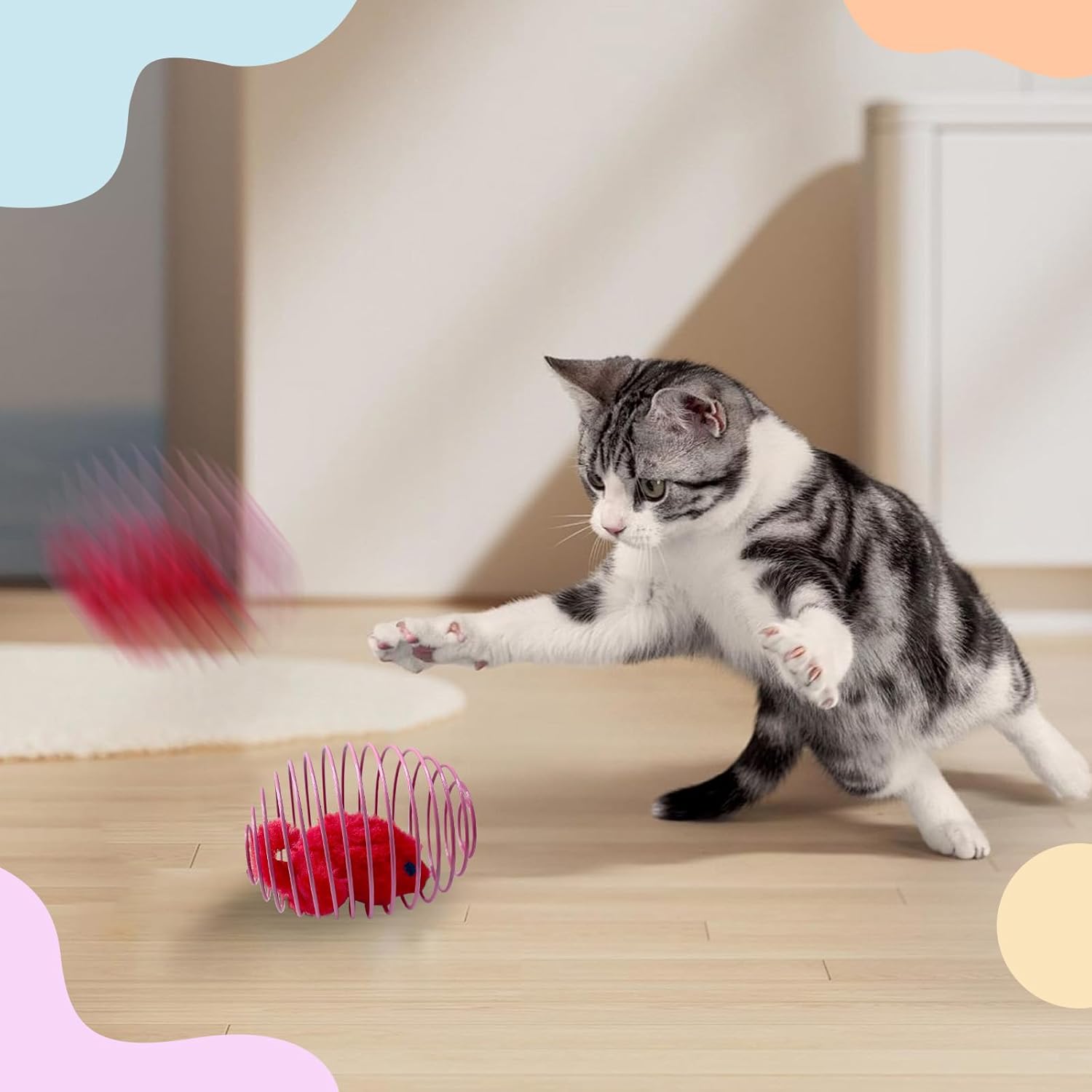 27Pcs Cat Toys Variety Pack for Indoor Cats, Interactive Spring Cage Mice & Small Mice, Plush Balls, Crinkle Balls, Colorful Springs, Cat Chew Chase Play Set for Boredom Relief...