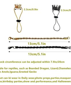 2Pcs Lizard Crown Necklace Set Metal Lizard Outfit Reptile Clothes Accessories Lizard Photo Props for Bearded Dragons Iguana Amphibians and Other Small Animals (Gold)