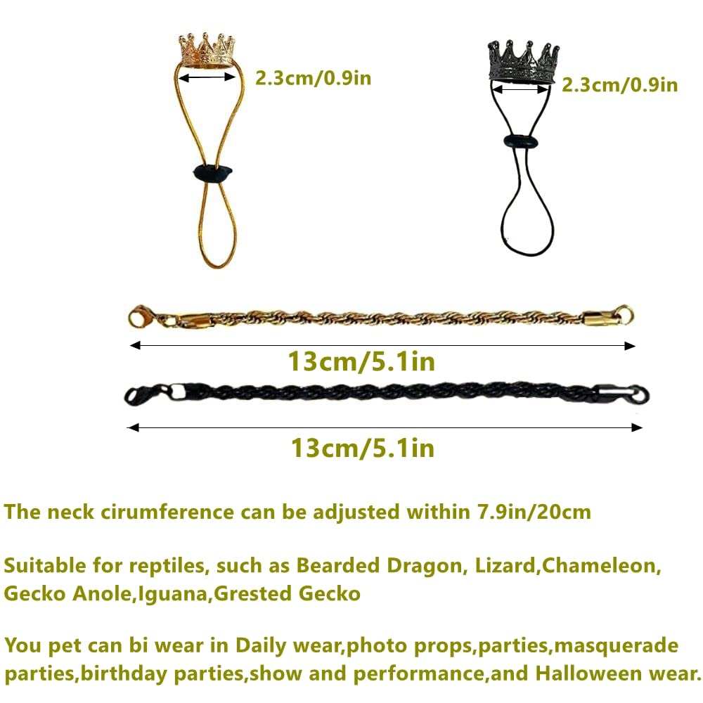 2Pcs Lizard Crown Necklace Set Metal Lizard Outfit Reptile Clothes Accessories Lizard Photo Props for Bearded Dragons Iguana Amphibians and Other Small Animals (Gold)