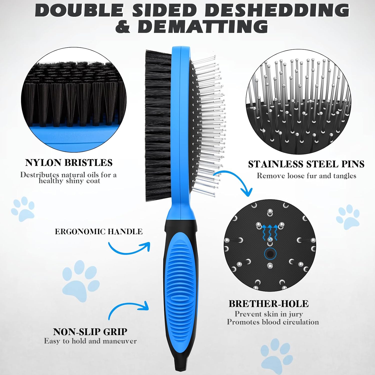 2PCS Pet Grooming Tools - Double-Sided Brush for Shedding and Bathing, Suitable for Short/Long Haired Dogs Cats and Horses, Deshedding Dog Brush, Mane & Tail Combs for Horses -...