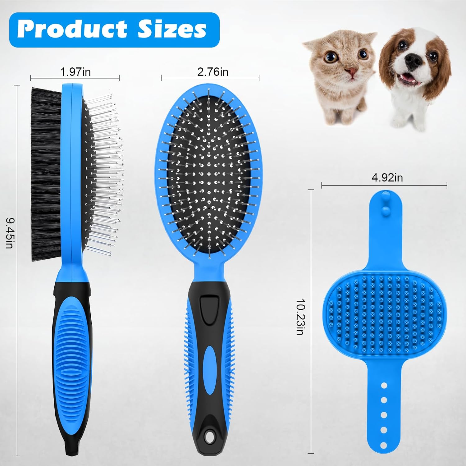 2PCS Pet Grooming Tools - Double-Sided Brush for Shedding and Bathing, Suitable for Short/Long Haired Dogs Cats and Horses, Deshedding Dog Brush, Mane & Tail Combs for Horses -...