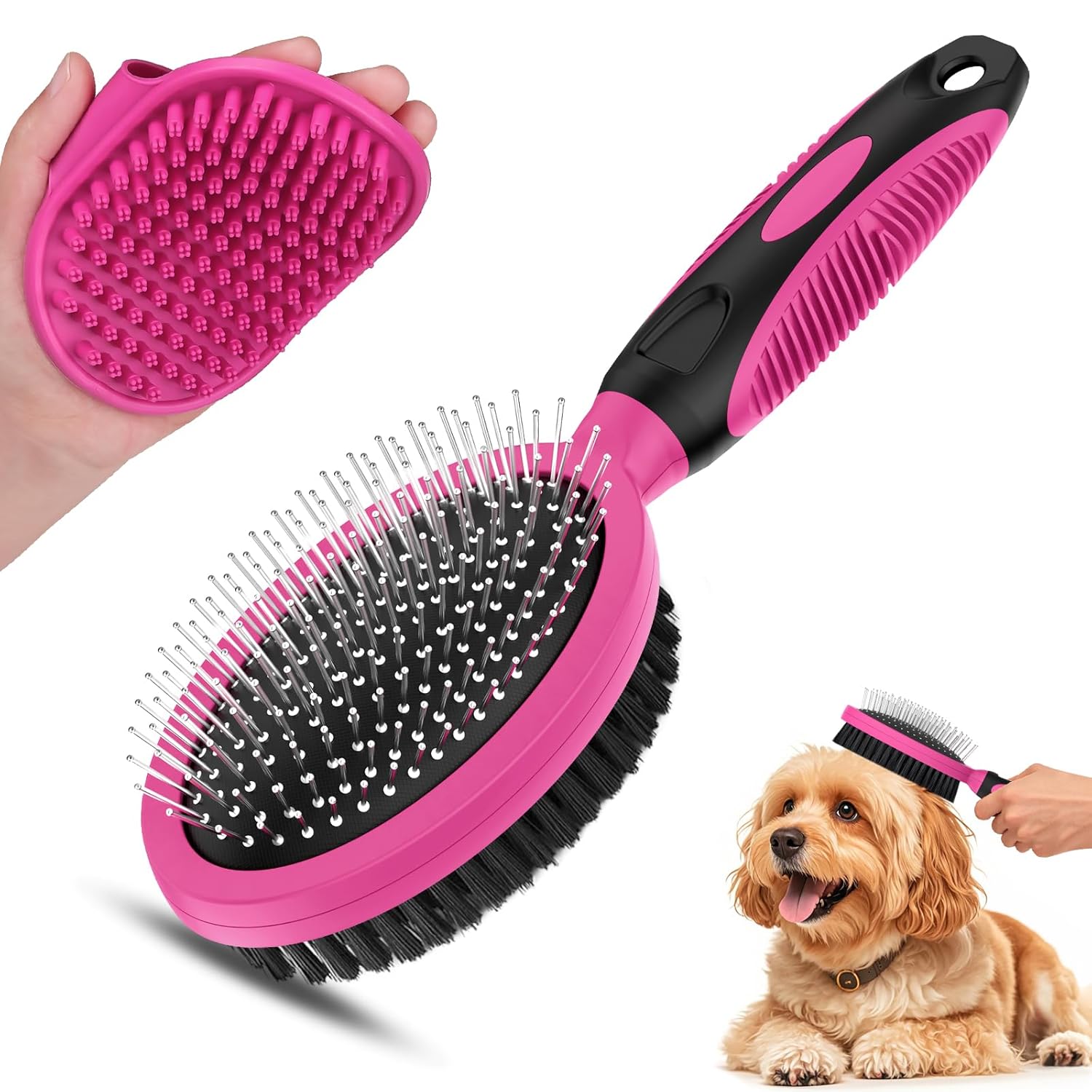 2PCS Pet Grooming Tools - Double-Sided Brush for Shedding and Bathing, Suitable for Short/Long Haired Dogs Cats and Horses, Deshedding Dog Brush, Mane & Tail Combs for Horses -...