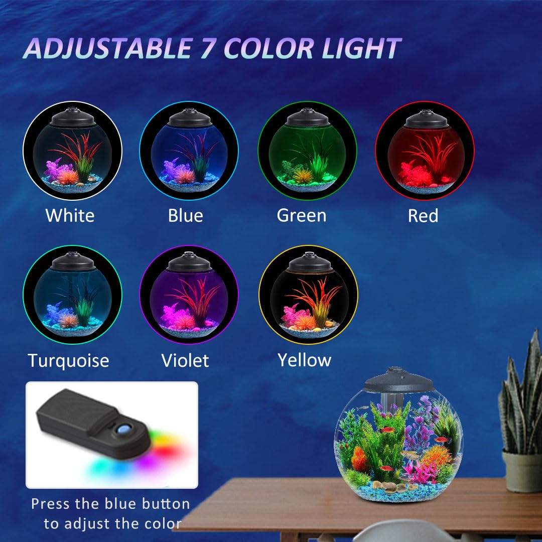 3-Gallon Fish Tank, Aquarium Starter Kit Includes Power Filter, LED Light with 5V Power Supply, and Full Hood, Ideal for Betta and a Variety of Tropical Fish, Impact-Resistant...