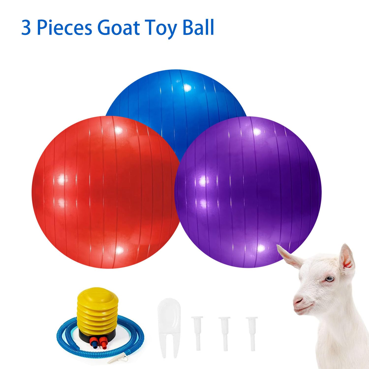 3 Pieces Pet Goat Ball Lamb Toy Horse Ball Dog Training Exercise Ball Toy with Inflator Pump for Pet Dogs Goats Horses to Play in Outdoor Entertainment (Red, Blue, Purple)