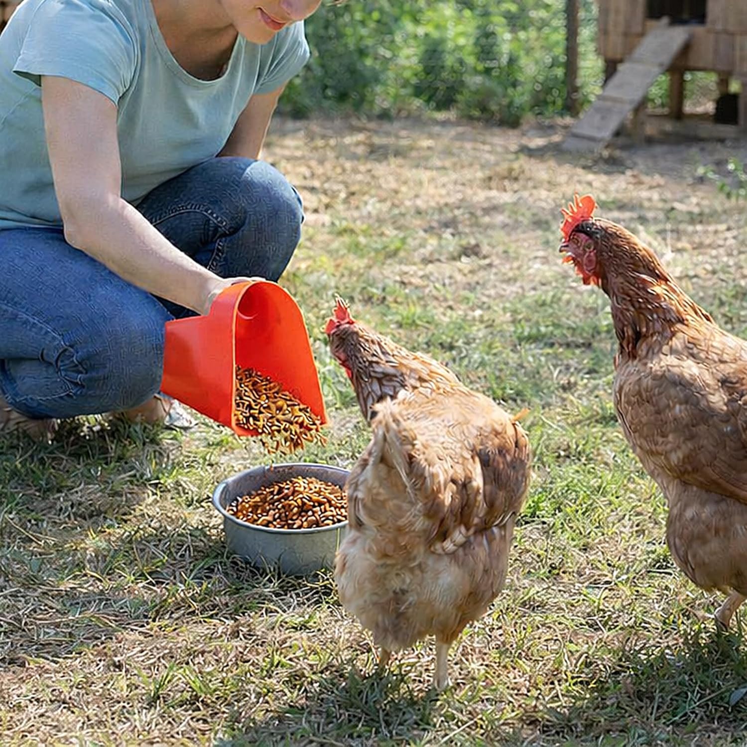 3 Quart Enclosed Feed Scoop Livestock – 2 Pack Stackable Pet Food Red Scoops, Durable Super Heavy-Duty Plastic Grain Scooper for Dog, Cat Litter, Flour, Rice, Chicken, Garden...