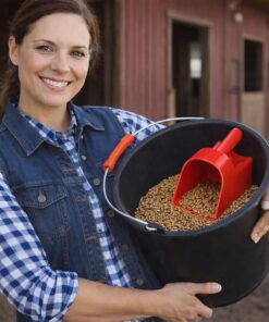 3 Quart Enclosed Feed Scoop Livestock – 2 Pack Stackable Pet Food Red Scoops, Durable Super Heavy-Duty Plastic Grain Scooper for Dog, Cat Litter, Flour, Rice, Chicken, Garden...