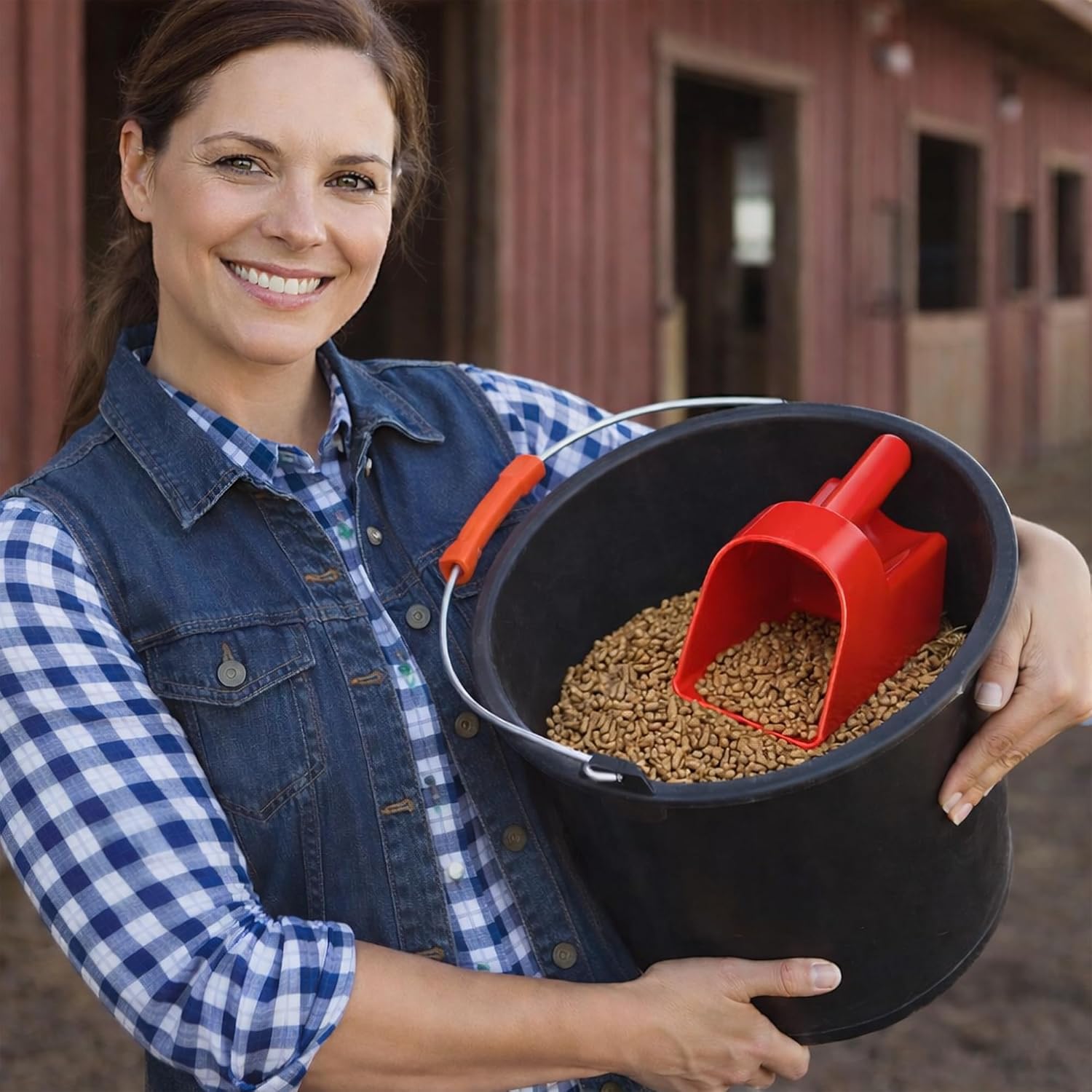 3 Quart Enclosed Feed Scoop Livestock – 2 Pack Stackable Pet Food Red Scoops, Durable Super Heavy-Duty Plastic Grain Scooper for Dog, Cat Litter, Flour, Rice, Chicken, Garden...