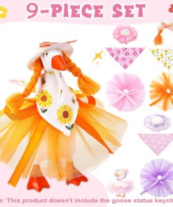 3 Sets Spring Summer Floral Desk Goose Costume Outfits with Mini Bonnet Mesh Skirt Floral Bandana for 7 Inch Desk Goose