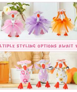3 Sets Spring Summer Floral Desk Goose Costume Outfits with Mini Bonnet Mesh Skirt Floral Bandana for 7 Inch Desk Goose