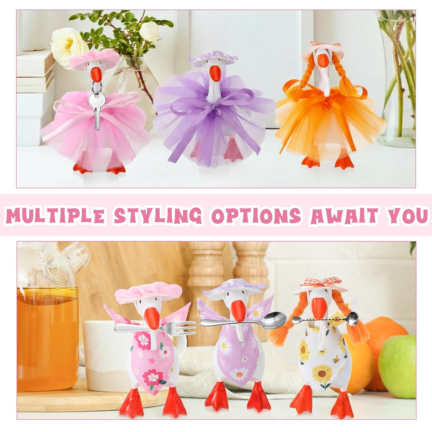 3 Sets Spring Summer Floral Desk Goose Costume Outfits with Mini Bonnet Mesh Skirt Floral Bandana for 7 Inch Desk Goose
