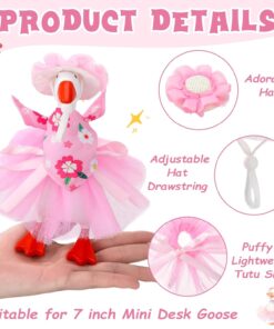 3 Sets Spring Summer Floral Desk Goose Costume Outfits with Mini Bonnet Mesh Skirt Floral Bandana for 7 Inch Desk Goose