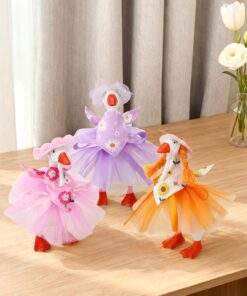 3 Sets Spring Summer Floral Desk Goose Costume Outfits with Mini Bonnet Mesh Skirt Floral Bandana for 7 Inch Desk Goose
