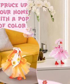 3 Sets Spring Summer Floral Desk Goose Costume Outfits with Mini Bonnet Mesh Skirt Floral Bandana for 7 Inch Desk Goose