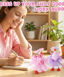 3 Sets Spring Summer Floral Desk Goose Costume Outfits with Mini Bonnet Mesh Skirt Floral Bandana for 7 Inch Desk Goose
