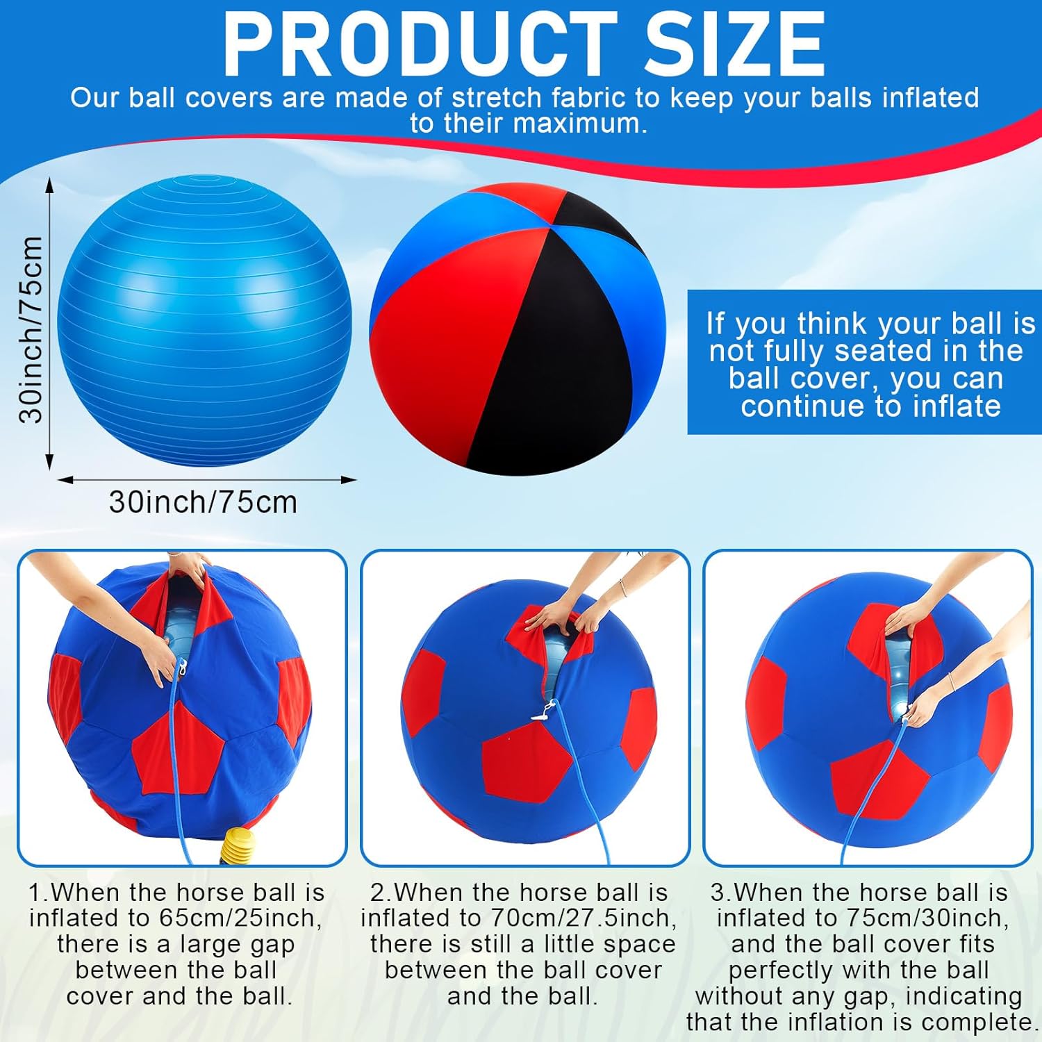 30 Inch Giant Herding Ball with Ball Cover Anti Burst Please Watch VCR for How to Inflation Horse Toys for Horses Entertainment Play, Pump Included(Cute, Blue)