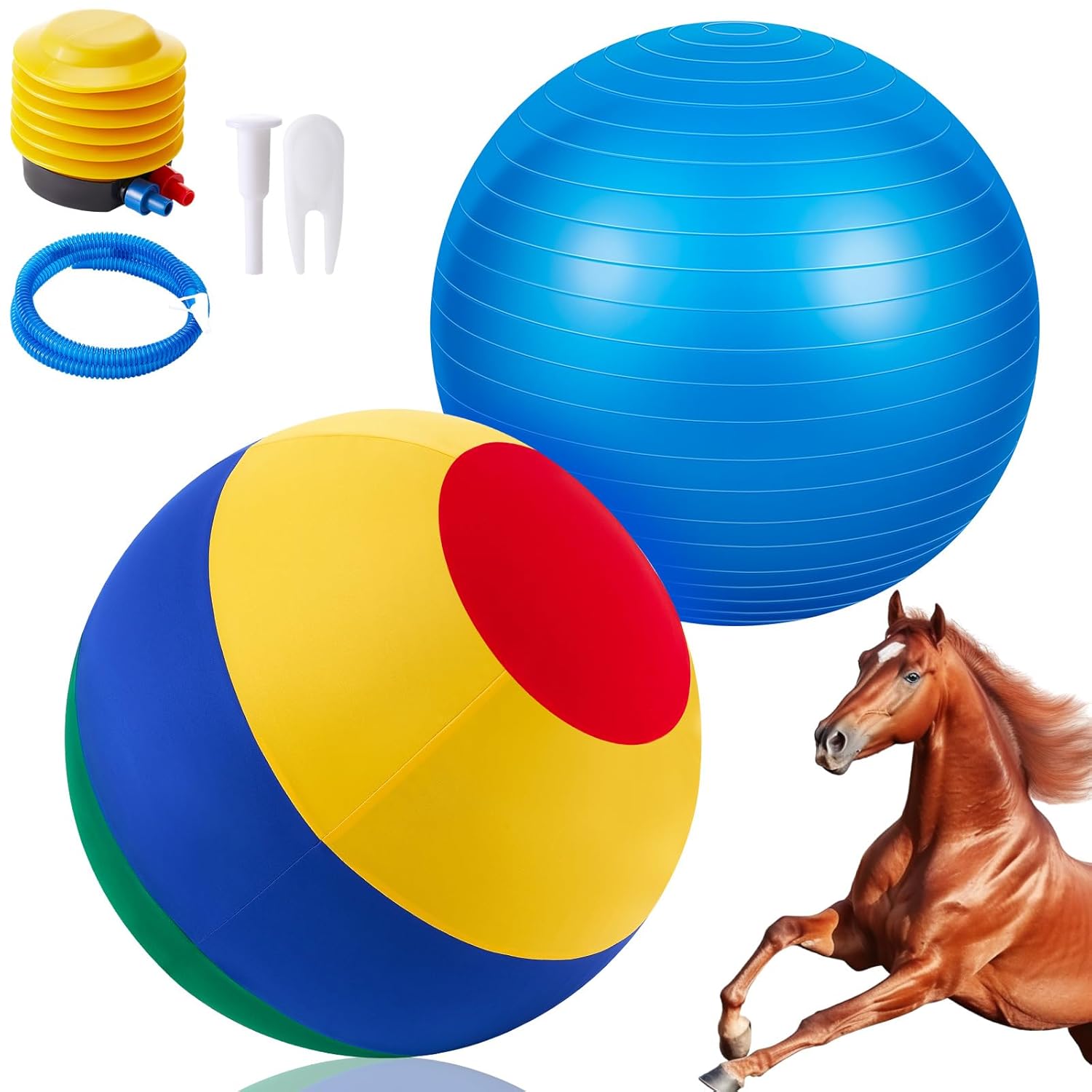 30 Inch Giant Herding Ball with Ball Cover Anti Burst Please Watch VCR for How to Inflation Horse Toys for Horses Entertainment Play, Pump Included(Cute, Blue)