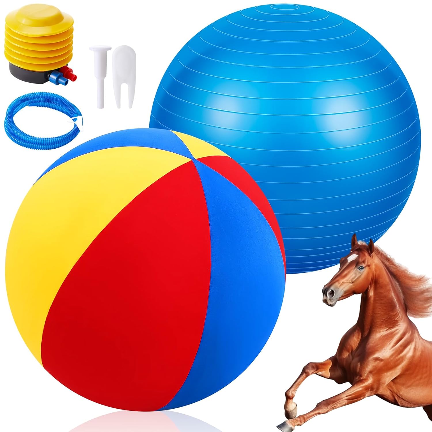 30 Inch Giant Herding Ball with Ball Cover Anti Burst Please Watch VCR for How to Inflation Horse Toys for Horses Entertainment Play, Pump Included(Cute, Blue)
