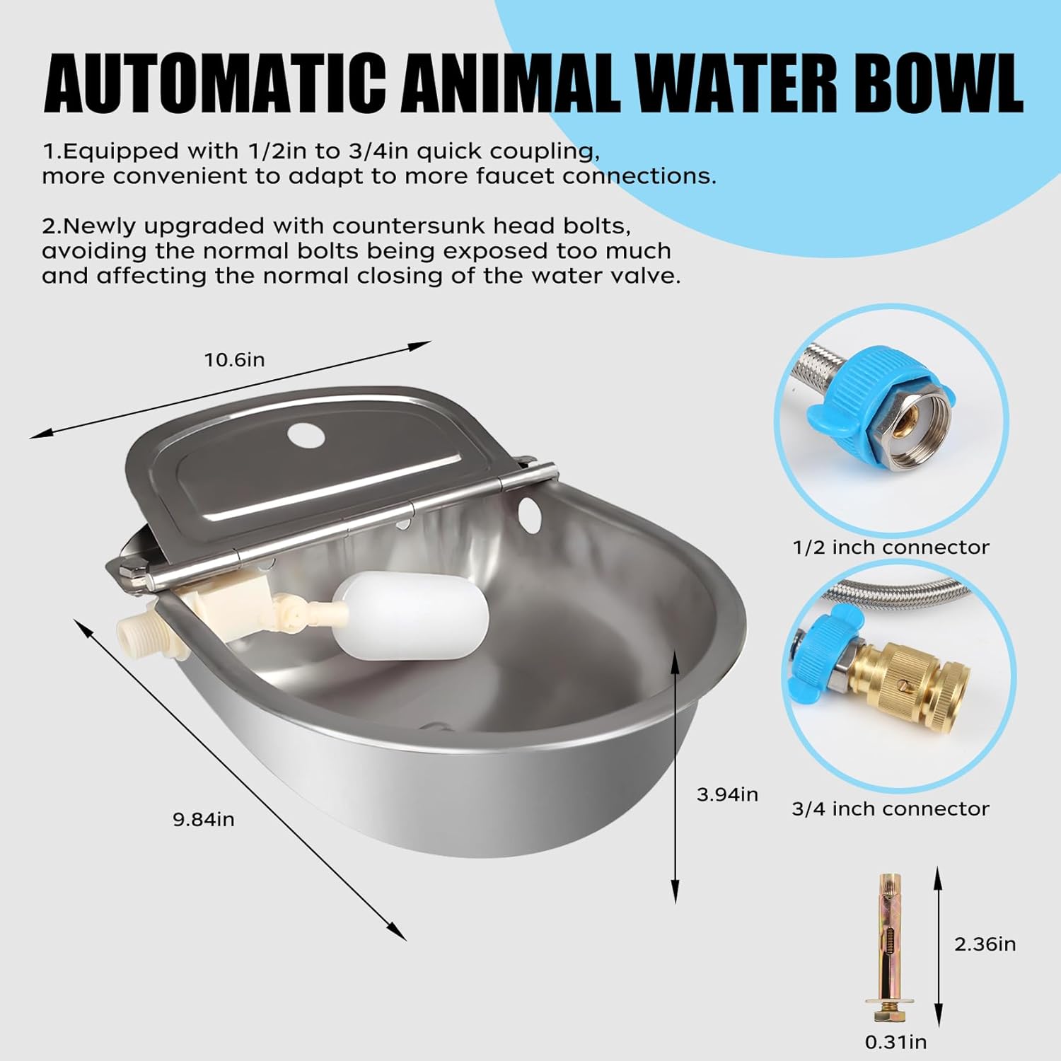 304 Stainless Steel Automatic Water Dispenser for Dogs & Livestock - Outdoor Dog Bowl, Horse & Goat Waterer