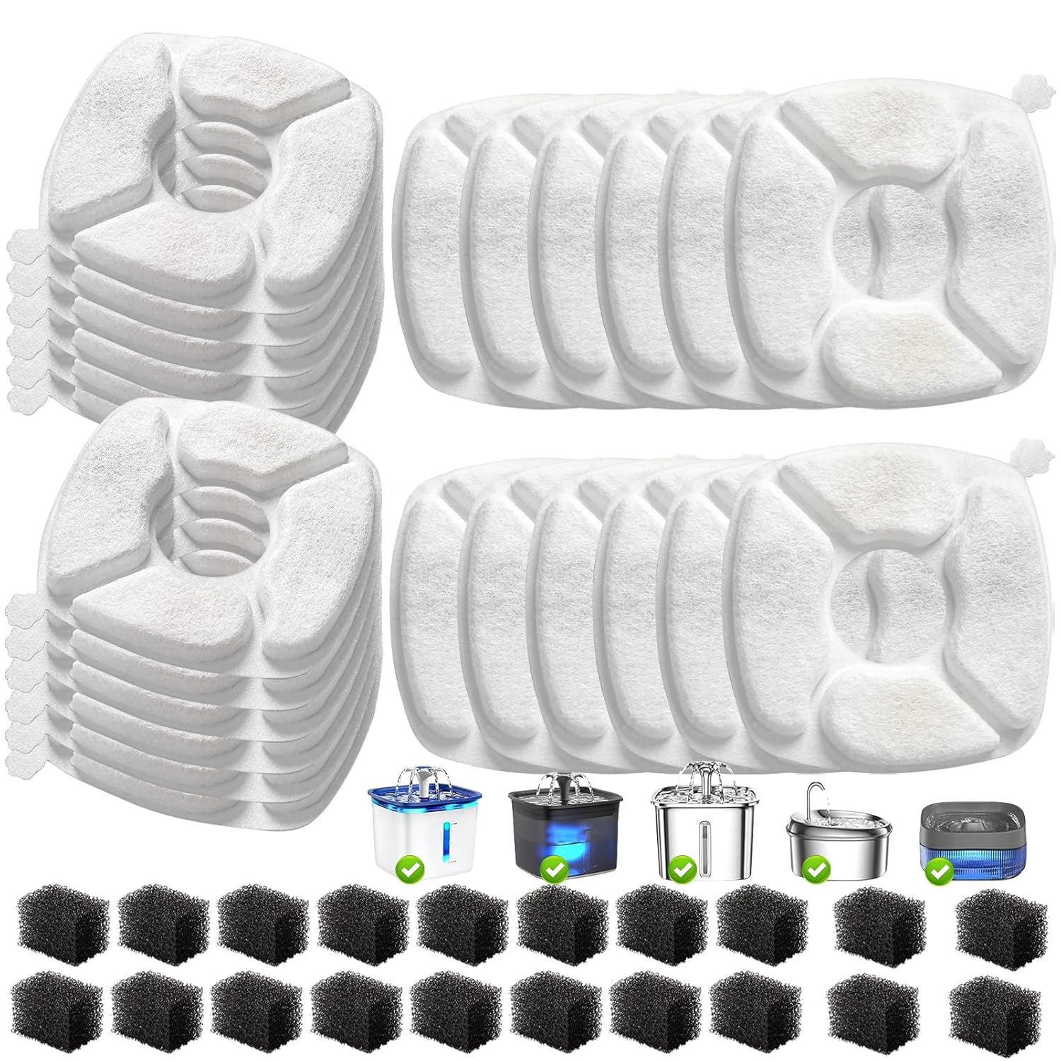 32 Pcs Cat Water Fountain Replacement Filters-16 Pack Cat Fountain Filters with 16 Pack Sponges, Enhanced Compatibility Pet Fountain Filter Fit for 95oz/2.8L 135oz/4L 67oz/2L...
