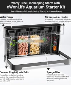 3.5 Gallon Betta Fish Tank, All in One Aquarium Starter Kits with Back Filter, Adjustable Pump, 25W Heater, Thermometer Strip, LED Light with Timer & Water Changer Kit, Nano...
