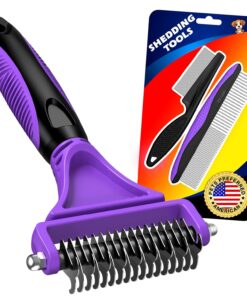 3PCS Pet Grooming Rake & Metal Comb & Flea Comb for Cats and Dogs, Double-Sided Dematting Tool, Extra-Wide Deshedding Dog Brush for Long Hair to Effectively Remove Tangles,...