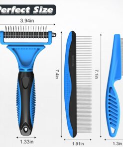 3PCS Pet Grooming Rake & Metal Comb & Flea Comb for Cats and Dogs, Double-Sided Dematting Tool, Extra-Wide Deshedding Dog Brush for Long Hair to Effectively Remove Tangles,...