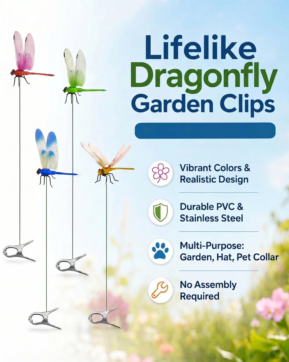 4 PCS Dragonfly Clips to Keep Bugs Away | Realistic Dragonfly Decoy for Bug Prevention | Fake Dragon Fly Mosquito Deterrent for Hat & Horse | Fly Scare Devices for Garden Stakes...