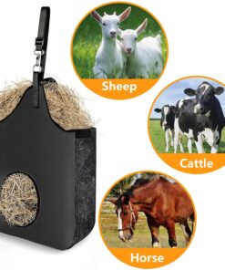 4 Pcs Hay Bag Hanging Goat Feeder Tote Premium Oxford Cloth with Metal Ring and Adjustable Strap for Horses Donkeys Cows Alpacas Ostriches or Other Animals Black