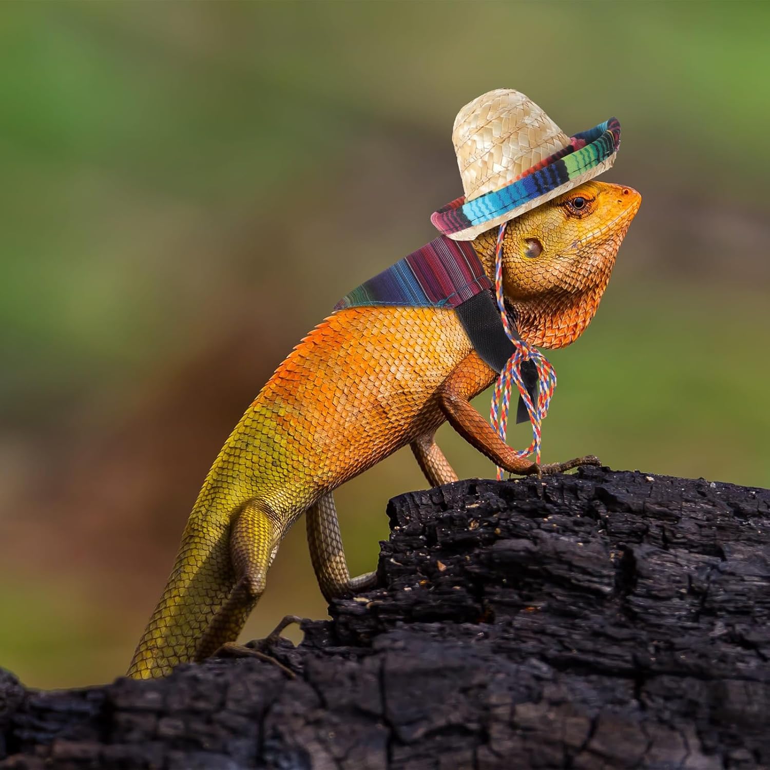 4 Pcs Mexican Bearded Dragon Sombrero Costume - Lizard Straw Hat with Adjustable Chin Strap Lizard Bandanas Small Pet Mexican Accessories for Reptile Hamster Leopard Gecko...