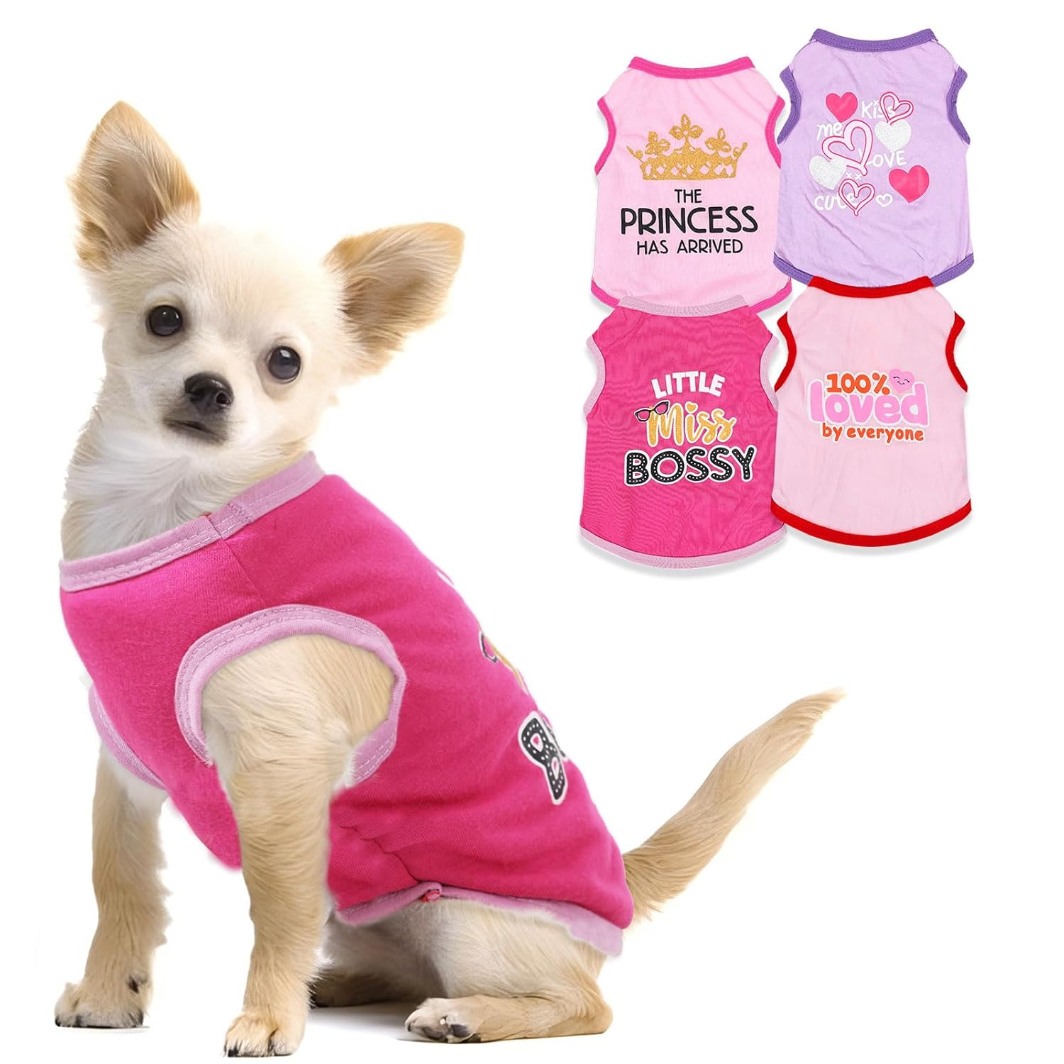 4 Pieces Chihuahua Clothes Cute Dog Clothes for Small Dogs Girl Puppy Shirt Yorkie Clothes Soft Pink Extra Small Dog Pet Clothing Comfortable XXS