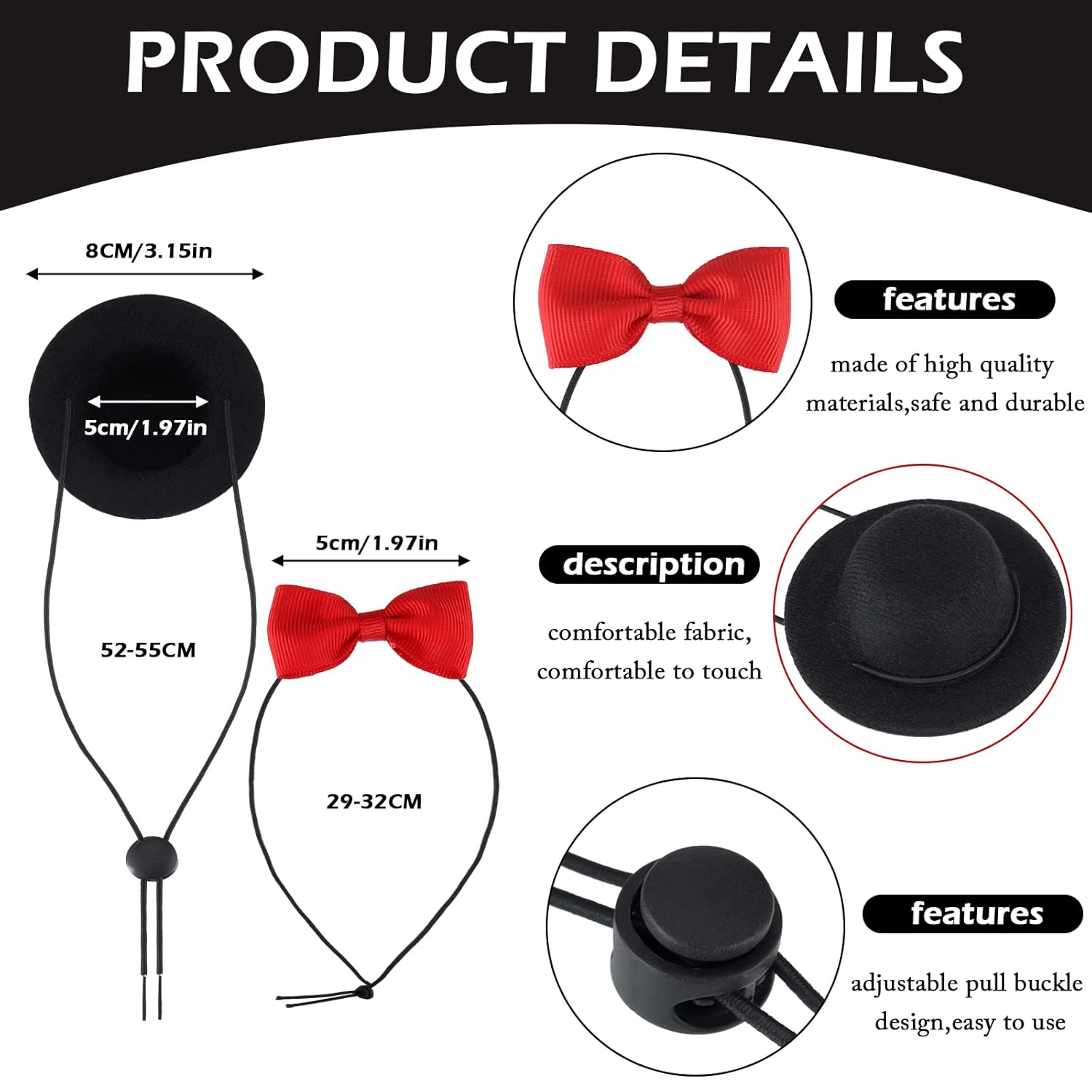 4 Sets 8 Pieces Guinea Pig Clothes Small Animal Bow Ties Pet Hats Outfit Suit Cosplay Cool Kawaii Pet Black Hat for Hamster Ferret Rats Puppy Kitten Hedgehog Bearded Dragon