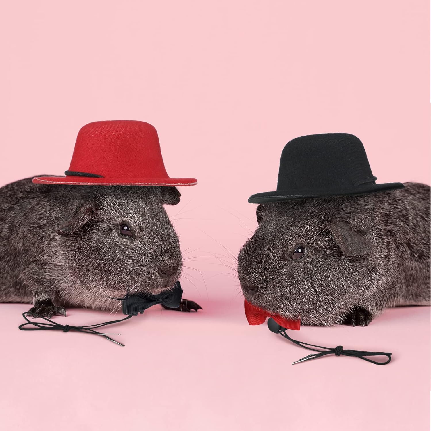 4 Sets 8 Pieces Guinea Pig Clothes Small Animal Bow Ties Pet Hats Outfit Suit Cosplay Cool Kawaii Pet Black Hat for Hamster Ferret Rats Puppy Kitten Hedgehog Bearded Dragon