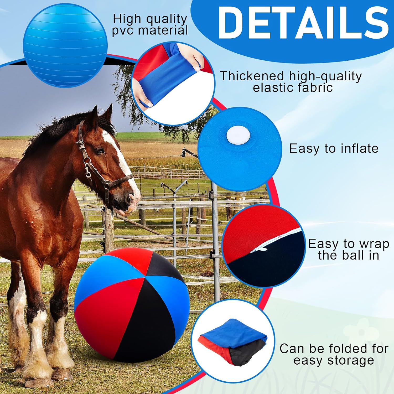 40 Inch Giant Herding Ball with Cover Anti Burst Ball Please Watch VCR for How to Inflation Horse Toys for Horses Stall Entertainment Play, Pump Included(Red, Red, Black, Stylish)