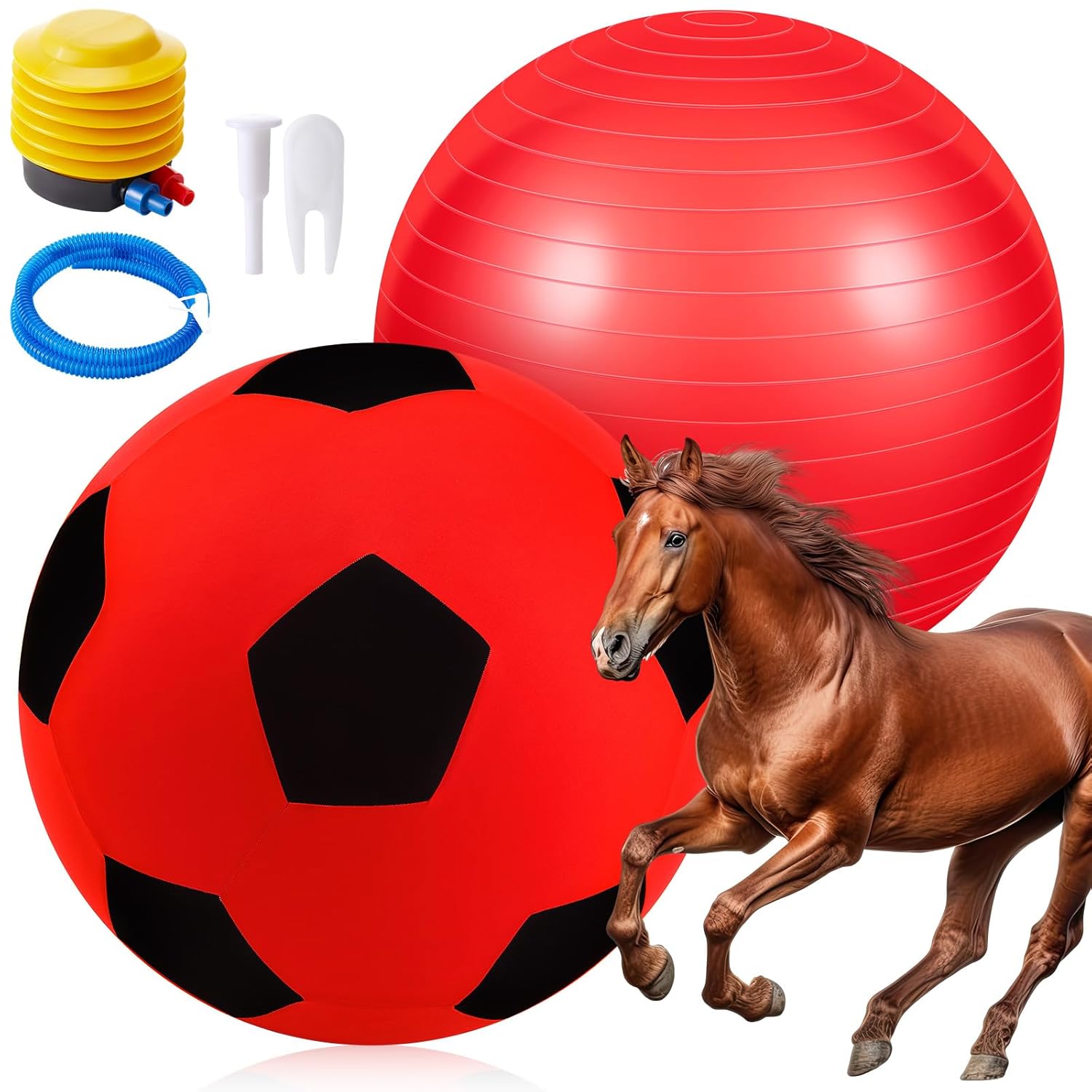 40 Inch Giant Herding Ball with Cover Anti Burst Ball Please Watch VCR for How to Inflation Horse Toys for Horses Stall Entertainment Play, Pump Included(Red, Red, Black, Stylish)