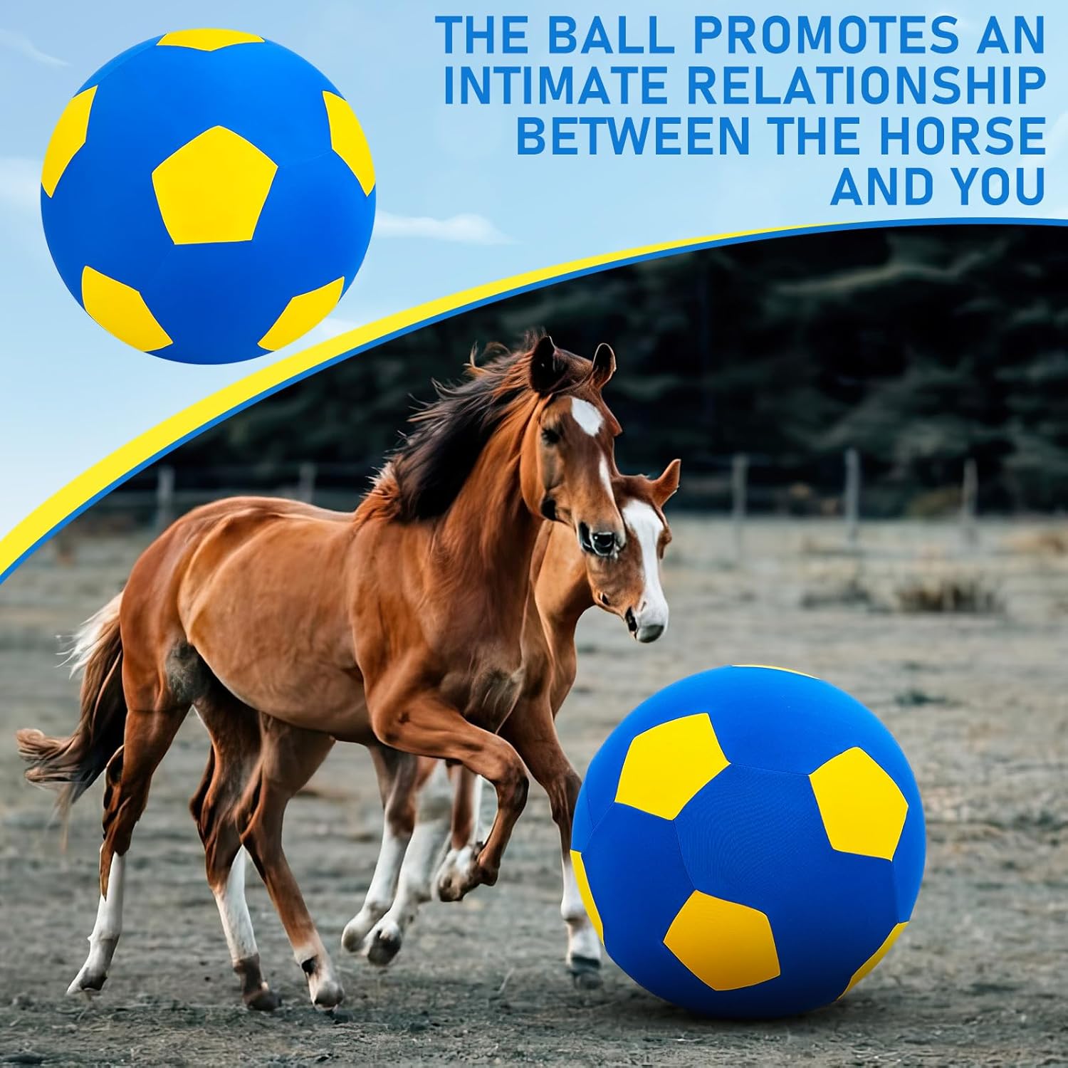 48 Inch Giant Herding Ball with Cover Anti Burst Ball Please Watch VCR for How to Inflation Large Horse Toys for Horse Stall Entertainment Play, Pump Included (Blue-Yellow)