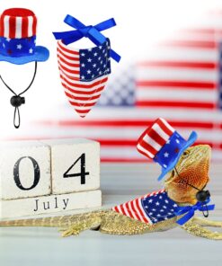 4Pcs Independence Day Bearded Dragon Costume Set - Uncle Sam & American Flag Hats for Bearded Dragons & Lizards