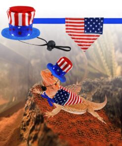 4Pcs Independence Day Bearded Dragon Costume Set - Uncle Sam & American Flag Hats for Bearded Dragons & Lizards