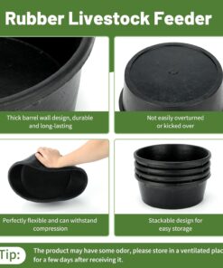 4Pcs Rubber Feed Pan, 1 Gallon Horse Feed Bucket Utility Feed Bucket, 10.6 x 4.1Inches Rubber Bowl Chicken Dust Bath Livestock Water Bowl for Pig Goat Chicken Dogs Farm Small...