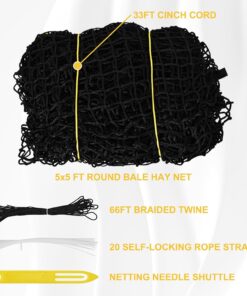 5x5 ft Round Bale Hay Net for Horses & Goats, 1.5