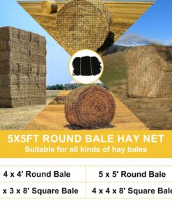 5x5 ft Round Bale Hay Net for Horses & Goats, 1.5