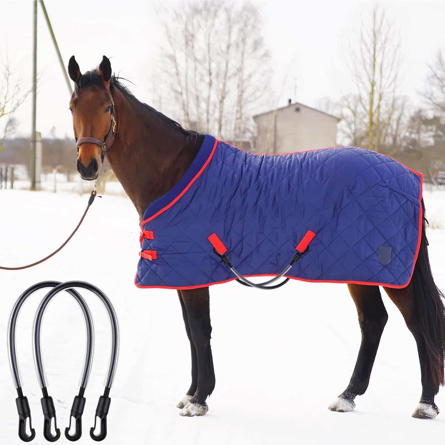 6 Packs Horse Blanket Leg Straps Elastic Horse Blanket Straps Replacement with Ended Clips, Adjustable Length 20 to 30 Inches Stretchy Leg Straps