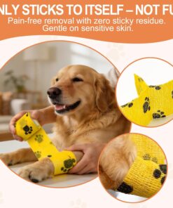 6 Rolls Vet Wrap Cohesive Bandage, Self Adhesive Non-Woven Pet First Aid Tape for Dogs, Cats, Horses, Wound Care, Sticks Only to Itself, Safe & Comfortable, 2 Inch x 5 Yards