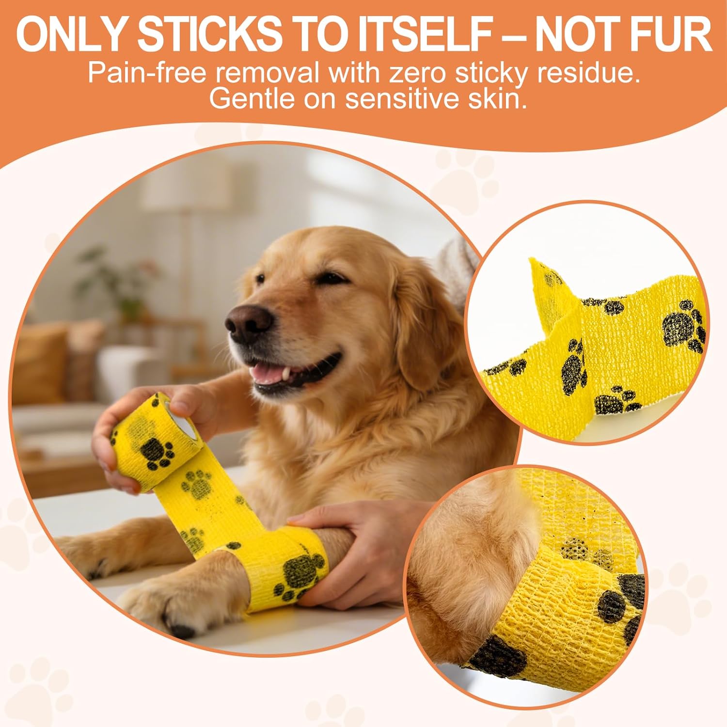 6 Rolls Vet Wrap Cohesive Bandage, Self Adhesive Non-Woven Pet First Aid Tape for Dogs, Cats, Horses, Wound Care, Sticks Only to Itself, Safe & Comfortable, 2 Inch x 5 Yards