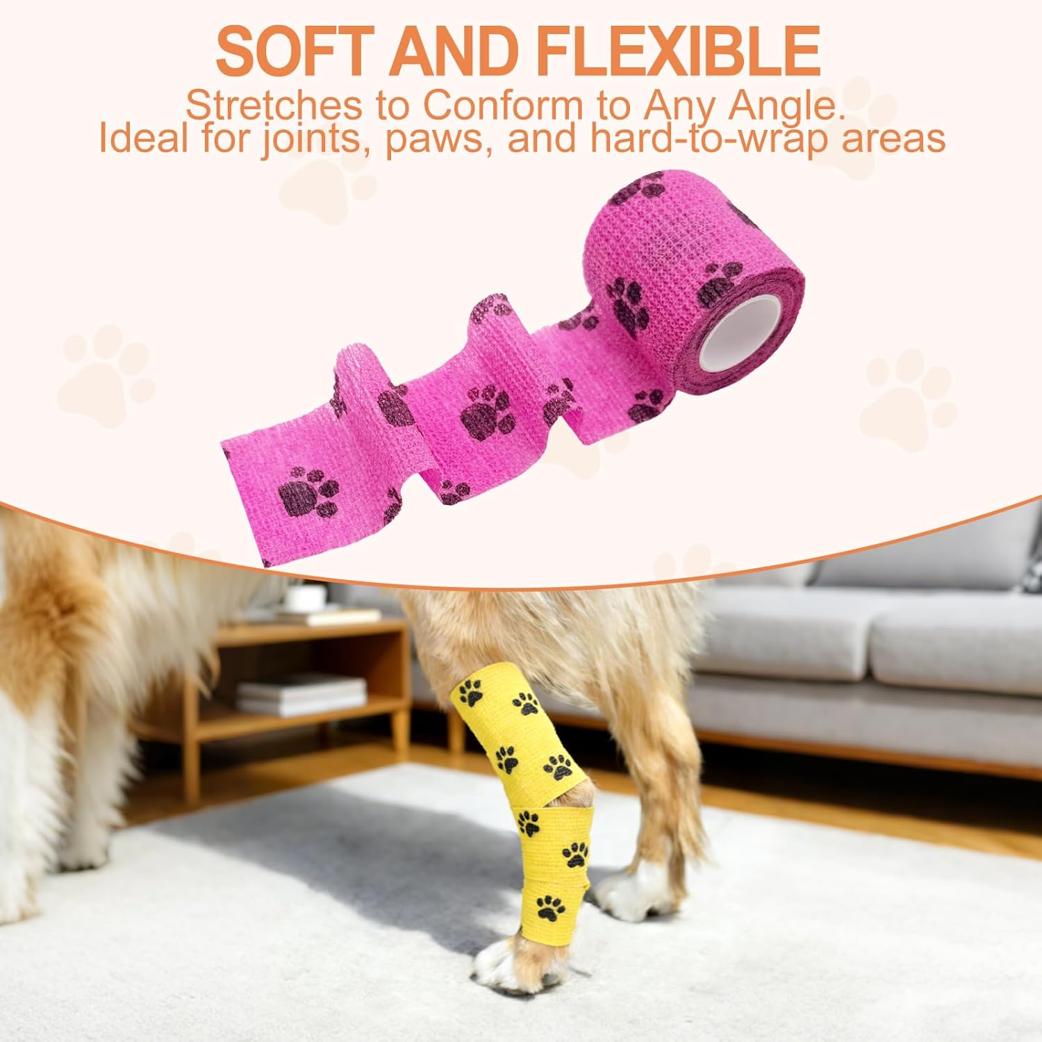 6 Rolls Vet Wrap Cohesive Bandage, Self Adhesive Non-Woven Pet First Aid Tape for Dogs, Cats, Horses, Wound Care, Sticks Only to Itself, Safe & Comfortable, 2 Inch x 5 Yards