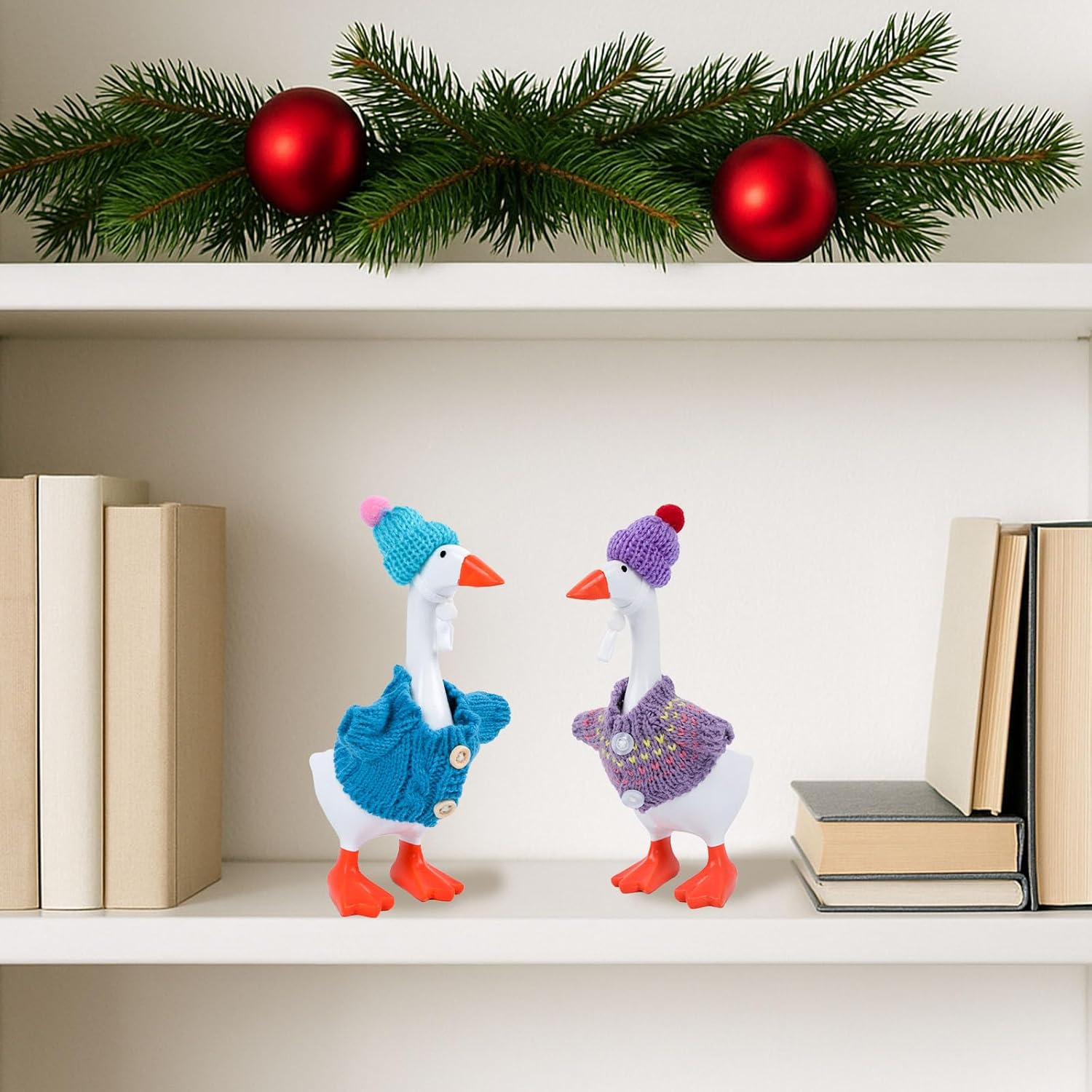 6 Set 7 Inch Desk Goose Outfits Winter Mini Goose Clothes Knitted Sweater with Knitting Hats Cute Holiday Desk Goose Accessories Christmas Decor Gifts for Desktop Geese, Desktop...