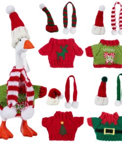 6 Set 7 Inch Desk Goose Outfits Winter Mini Goose Clothes Knitted Sweater with Knitting Hats Cute Holiday Desk Goose Accessories Christmas Decor Gifts for Desktop Geese, Desktop...